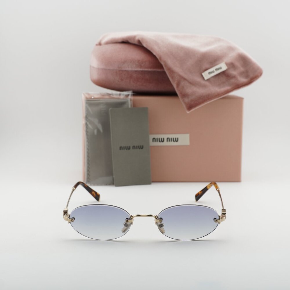Miu Miu MUA54S ZVN80O Oval Sunglasses – Pale Gold\Clear Gradient Light Blue - Picture 3 of 10